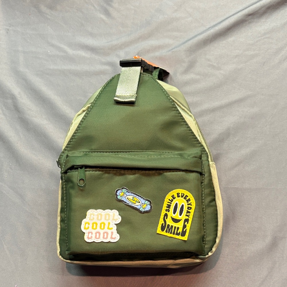 Wonder Nation Kids Sling Bag Olive Green NWT Patches Adjustable Crossbody Strap